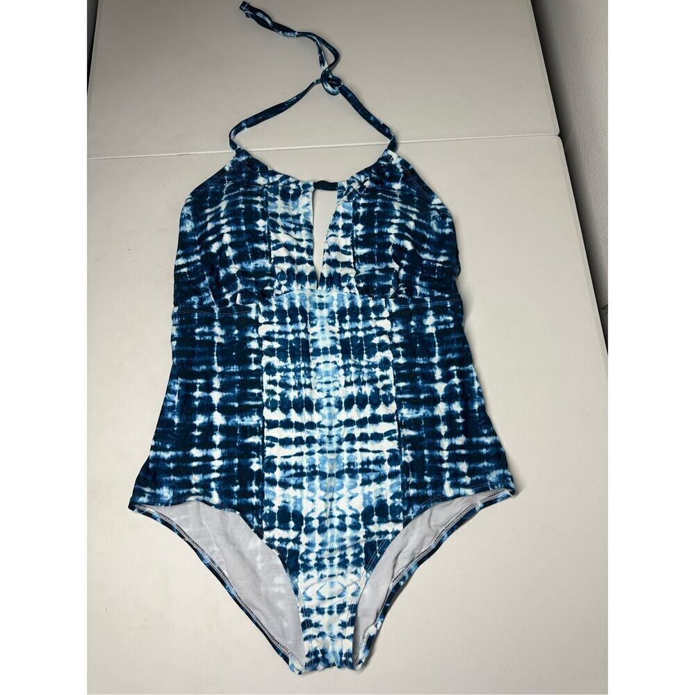 Mynah Women One Piece Swimsuit Plus Size 20W Blue Medium Coverage